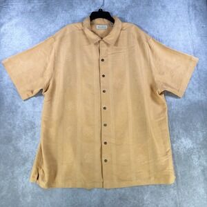 Caribbean Shirt Men 2X Orange Yellow Short Sleeve Button‎ Up Textured Embossed